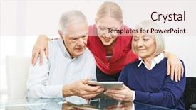  Presentation with senior couple - Amazing presentation having seniors computers - senior couple testing apps backdrop and a lemonade colored foreground