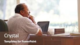  Presentation with desk - Presentation design having seniors computers - senior man using laptop background and a tawny brown colored foreground