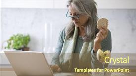  Presentation with senior heands - Amazing presentation design having seniors computers - senior woman working at pc backdrop and a  colored foreground