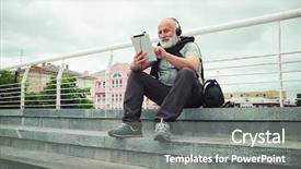  Presentation with scrolling - Presentation theme enhanced with seniors computers - stylish aged bearded man background and a gray colored foreground
