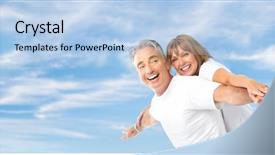  Presentation with seniors - Amazing theme having happy smiling elderly seniors couple under blue sky backdrop and a light blue colored foreground