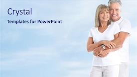  Presentation with seniors - Slides with happy smiling elderly seniors couple background and a sky blue colored foreground