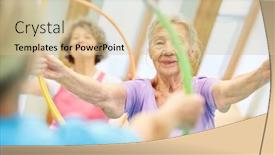  Presentation with gymnastics - Cool new PPT theme with seniors-do-gymnastics-with-hoops backdrop and a soft green colored foreground