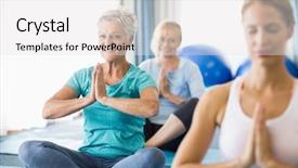  Presentation with active seniors senior e - PPT layouts having instructor performing yoga with seniors background and a white colored foreground