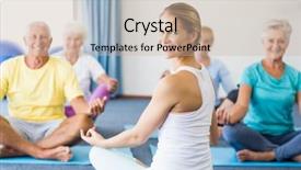  Presentation with seniors - Audience pleasing slide set consisting of instructor performing yoga with seniors backdrop and a  colored foreground