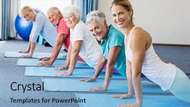  Presentation with physical activity seniors active senior - Colorful theme enhanced with instructor performing yoga with seniors backdrop and a light blue colored foreground