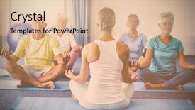  Presentation with seniors - Beautiful PPT theme featuring instructor performing yoga with seniors backdrop and a  colored foreground