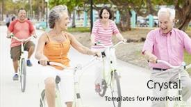  Presentation with fun - PPT layouts consisting of seniors exercise - group of senior friends having background and a sky blue colored foreground