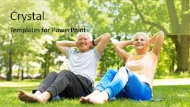  Presentation with senior couple - Slide set with seniors exercise - senior couple exercising in park background and a yellow colored foreground