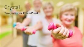  Presentation with muscle - PPT layouts enhanced with seniors-exercise-with-dumbbells background and a yellow colored foreground