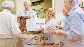  Presentation with donation - Beautiful presentation design featuring seniors-group-as-a-volunteer backdrop and a coral colored foreground