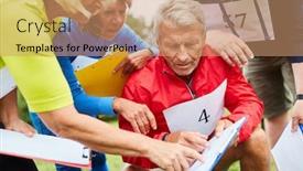  Presentation with treasure hunt - Colorful slide set enhanced with seniors-group-in-a-scavenger backdrop and a coral colored foreground