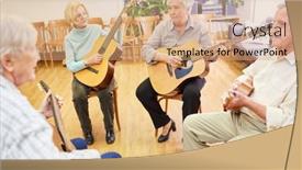  Presentation with community college - Beautiful slides featuring seniors-group-takes-guitar-lessons backdrop and a coral colored foreground