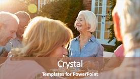  Presentation with outdoor party - Theme enhanced with seniors happy - group of senior friends enjoying background and a coral colored foreground