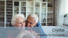  Presentation with senior couple - Theme having seniors happy - senior couple embracing each other background and a light blue colored foreground
