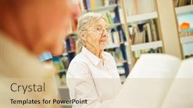  Presentation with further - Presentation theme with seniors-in-a-library background and a lemonade colored foreground