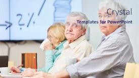  Presentation with retirement - Beautiful slide set featuring seniors-in-a-seminar backdrop and a sky blue colored foreground