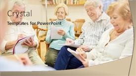  Presentation with group therapy - Colorful slide deck enhanced with seniors-in-group-therapy-writing backdrop and a lemonade colored foreground