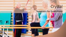  Presentation with physical therapy - Presentation design having seniors in physical rehabilitation therapy background and a lemonade colored foreground