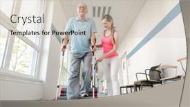  Presentation with seniors - Cool new presentation design with seniors in rehabilitation learning how to walk with crutches after having had an injury backdrop and a soft green colored foreground
