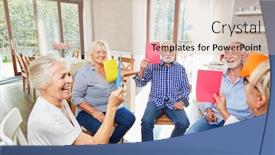  Presentation with group therapy - PPT layouts featuring seniors in the circle of chairs do a creative exercise in group therapy background and a soft green colored foreground