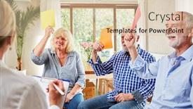  Presentation with group therapy - Amazing presentation design having seniors-in-the-group-therapy backdrop and a lemonade colored foreground
