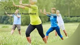  Presentation with exercise class - Slide deck with seniors-in-the-wellness-class background and a yellow colored foreground