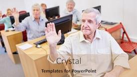  Presentation with adult education - Beautiful slide set featuring seniors-learn-and-answer-questions backdrop and a coral colored foreground