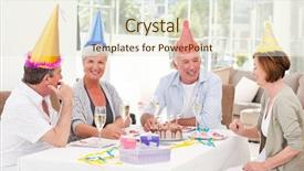  Presentation with seniors - PPT theme with seniors on birthday at home background and a sky blue colored foreground