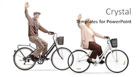 Presentation with bicycles - Colorful PPT theme enhanced with seniors-riding-bicycles-and-waving backdrop and a white colored foreground