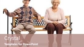  Presentation with seniors - Slide set having seniors-smiling-and-sitting background and a coral colored foreground