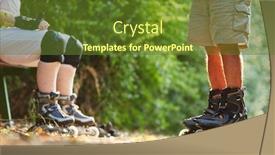  Presentation with skating - Audience pleasing presentation theme consisting of seniors taking a break from skating with skates in the park backdrop and a tawny brown colored foreground