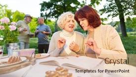  Presentation with summer celebration - PPT layouts with seniors-talk-about-book background and a coral colored foreground