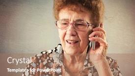  Presentation with seniors - Amazing PPT theme having seniors-talking-mobile-phone-old backdrop and a coral colored foreground