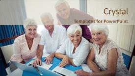  Presentation with retirement - Colorful slide set enhanced with seniors using a computer backdrop and a soft green colored foreground