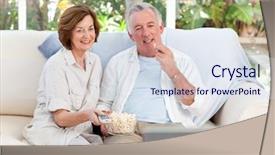  Presentation with seniors - Amazing PPT theme having seniors watching tv at home backdrop and a sky blue colored foreground