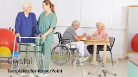  Presentation with physiotherapy - Presentation theme having seniors-with-a-nurse background and a mint green colored foreground