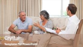  Presentation with seniors - PPT theme enhanced with seniors with assurance man at home background and a coral colored foreground