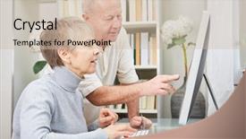  Presentation with learn - Beautiful theme featuring seniors with computer learn backdrop and a soft green colored foreground