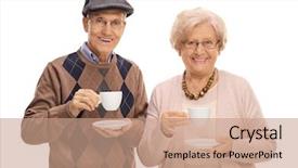  Presentation with seniors - Amazing slide set having seniors with cups looking at the camera and smiling isolated on white background backdrop and a coral colored foreground