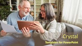 Presentation with financing - Theme with seniors-with-tablet-computers background and a coral colored foreground
