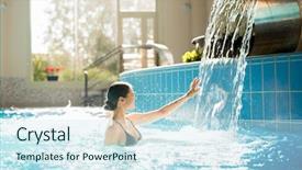  Presentation with waterfall woman - Slides with sensation - ecstatic woman touching waterfall while background and a cool aqua colored foreground
