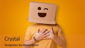  Presentation with cardboard - Cool new slides with sensation - funny man wearing cardboard box backdrop and a gold colored foreground