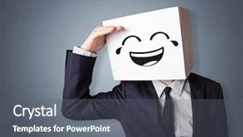  Presentation with face head in anatomy - Presentation with sensation - funny man wearing cardboard box background and a gray colored foreground