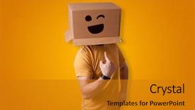  Presentation with cardboard - Audience pleasing presentation theme consisting of sensation - funny man wearing cardboard box backdrop and a gold colored foreground