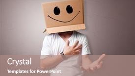  Presentation with man head in hands - Slide deck featuring sensation - man with cardboard box head background and a coral colored foreground