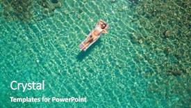  Presentation with mattress - Colorful presentation design enhanced with sensation - woman on air mattress backdrop and a teal colored foreground