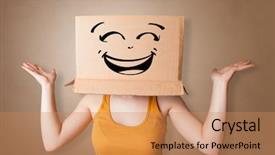  Presentation with cardboard - Audience pleasing PPT layouts consisting of sensation - young woman with happy face backdrop and a coral colored foreground