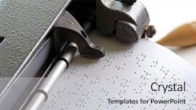  Presentation with machine - Presentation theme featuring sense - braille machine writing background and a light gray colored foreground