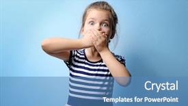  Presentation with mouth - Slide set featuring sense - cute little girl covering mouth background and a teal colored foreground